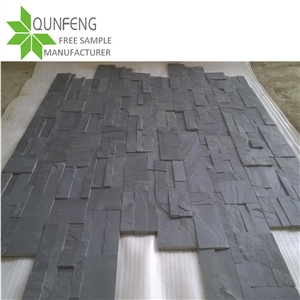 China Black Stacked Stone Panel Wall Slate Façade